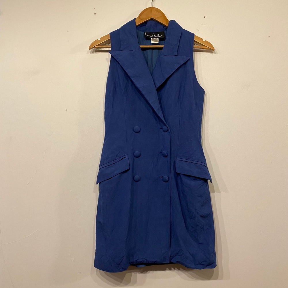 Nicole Miller Vintage Royal Blue Sleeveless Preppy Blazer Dress Linen Blend 6